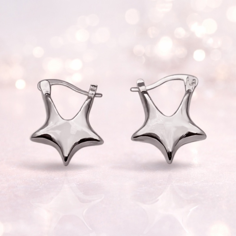Minimalist silver Star Huggie Hoop Earrings
